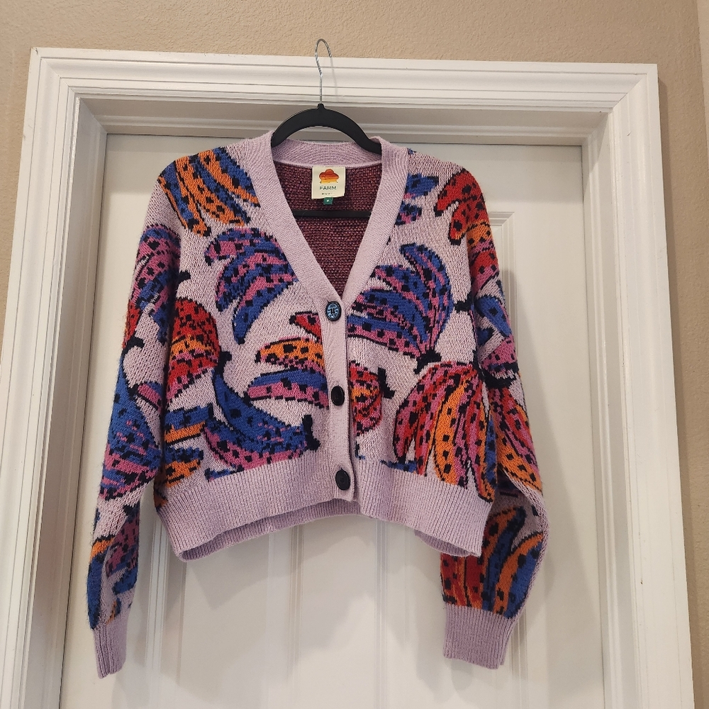 FARM Rio Pink Multicolor Banana Print Button-Up Cardigan - Picture 2 of 9